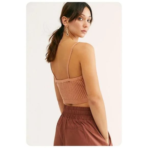 Free People Corset Detail Swit Spaghetti Strap Ribbed Knit Cami Crop Top sz M - Picture 2 of 6